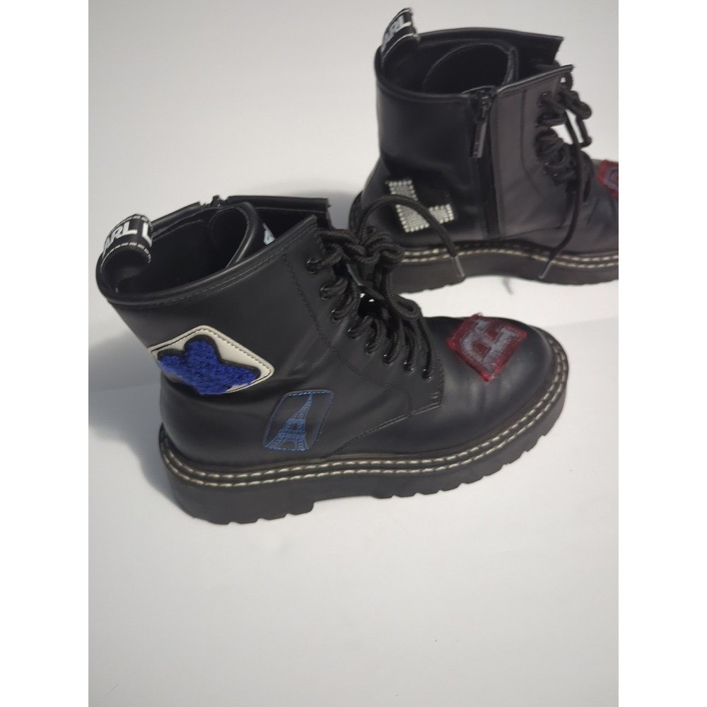 Karl Lagerfeld Paris Dixie Patch Combat Boots Sz 8 logo chunky biker festival - Picture 15 of 16